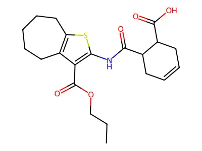 4H-cyclohepta[b]thiophene-3-carboxylic acid, 2-[[(6-carboxy-3-cyclohexen-1-yl)carbonyl]amino]-5,6,7,8-tetrahydro-, 3-propyl ester structure
