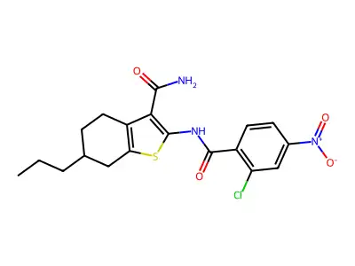 2-[(2-chloro-4-nitrobenzoyl)amino]-6-propyl-4,5,6,7-tetrahydro-1-benzothiophene-3-carboxamide structure