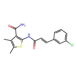 2-[[(E)-3-(3-chlorophenyl)prop-2-enoyl]amino]-4,5-dimethylthiophene-3-carboxamide structure