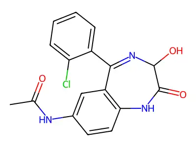 N-(5-(2-Chlorophenyl)-2,3-dihydro-3-hydroxy-1H-1,4-benzodiazepin-7-yl)acetamide structure