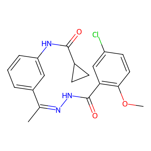 5-chloro-N-[(Z)-1-[3-(cyclopropanecarbonylamino)phenyl]ethylideneamino]-2-methoxybenzamide structure