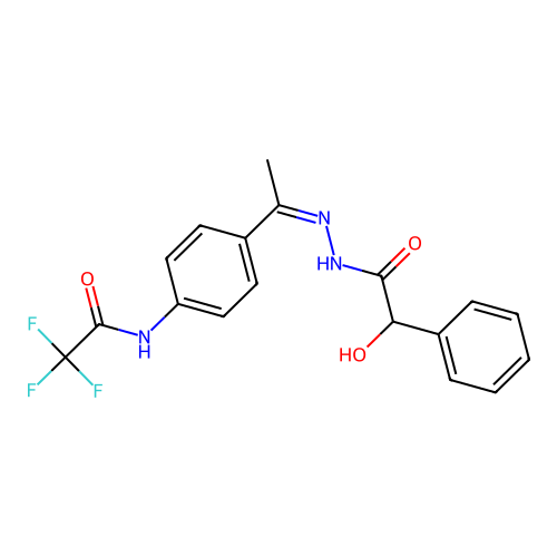 2,2,2-trifluoro-N-[4-[(Z)-N-[(2-hydroxy-2-phenylacetyl)amino]-C-methylcarbonimidoyl]phenyl]acetamide structure