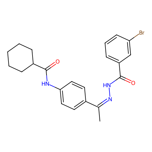 3-bromo-N-[(Z)-1-[4-(cyclohexanecarbonylamino)phenyl]ethylideneamino]benzamide structure