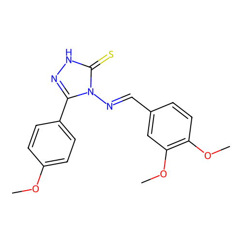 4-[(E)-(3,4-dimethoxyphenyl)methylideneamino]-3-(4-methoxyphenyl)-1H-1,2,4-triazole-5-thione structure