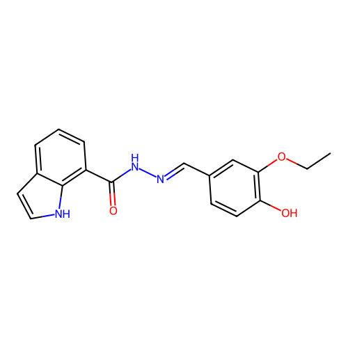 N-[(3-ethoxy-4-hydroxyphenyl)methylideneamino]-1H-indole-7-carboxamide structure