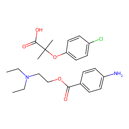 4-Aminobenzoyloxyethyldiethylammonium 2-(4-chlorophenoxy)-2-methylpropionate structure