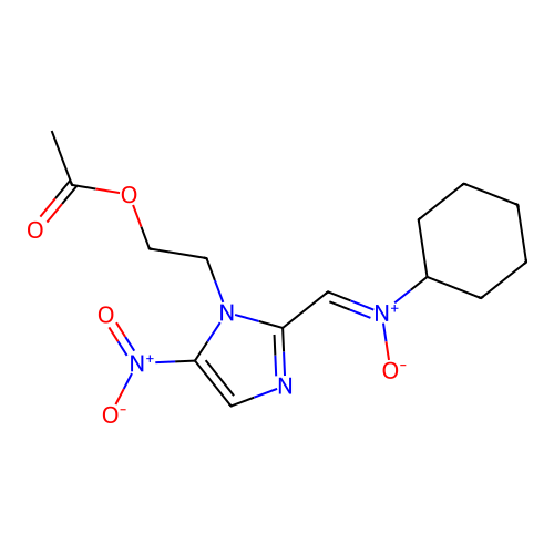 1-[1-(2-acetyloxyethyl)-5-nitroimidazol-2-yl]-N-cyclohexylmethanimine oxide structure