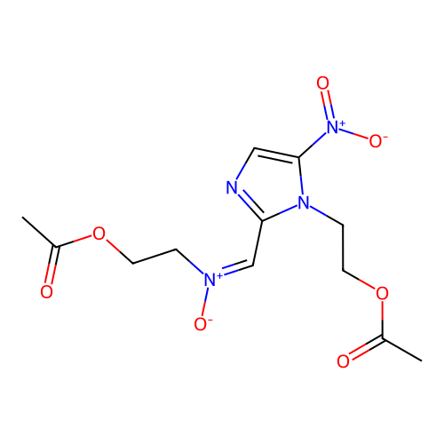 N-(2-acetyloxyethyl)-1-[1-(2-acetyloxyethyl)-5-nitroimidazol-2-yl]methanimine oxide structure