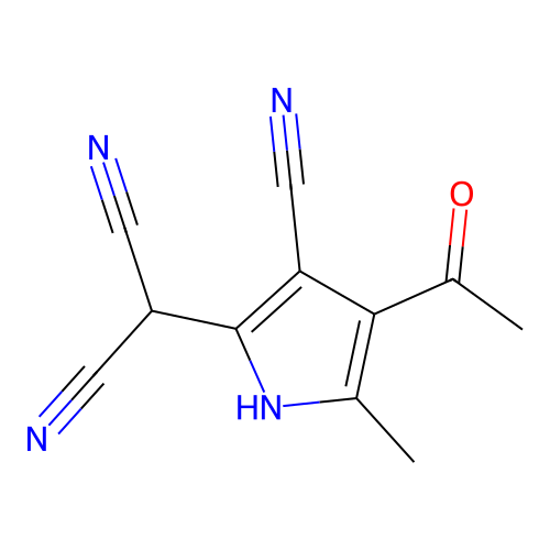 2-(4-acetyl-3-cyano-5-methyl-1H-pyrrol-2-yl)propanedinitrile structure