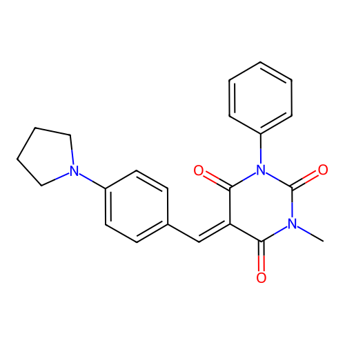 (5Z)-1-methyl-3-phenyl-5-[(4-pyrrolidin-1-ylphenyl)methylidene]-1,3-diazinane-2,4,6-trione structure