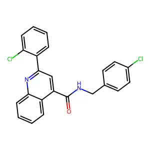 2-(2-chlorophenyl)-N-[(4-chlorophenyl)methyl]quinoline-4-carboxamide structure