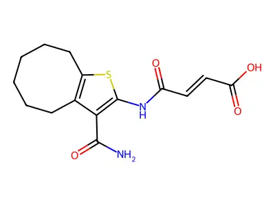 2-butenoic acid, 4-[[3-(aminocarbonyl)-4,5,6,7,8,9-hexahydrocycloocta[b]thien-2-yl]amino]-4-oxo-, (2E)- structure