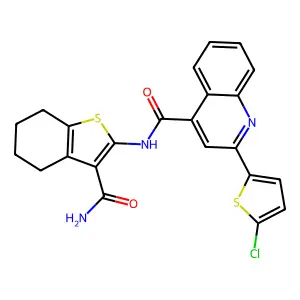 N-(3-carbamoyl-4,5,6,7-tetrahydro-1-benzothiophen-2-yl)-2-(5-chlorothiophen-2-yl)quinoline-4-carboxamide structure