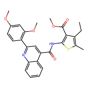 methyl 2-({[2-(2,4-dimethoxyphenyl)-4-quinolinyl]carbonyl}amino)-4-ethyl-5-methyl-3-thiophenecarboxylate structure