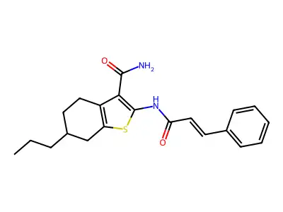 2-[[(E)-3-phenylprop-2-enoyl]amino]-6-propyl-4,5,6,7-tetrahydro-1-benzothiophene-3-carboxamide structure