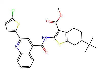 methyl 6-tert-butyl-2-({[2-(5-chlorothiophen-2-yl)quinolin-4-yl]carbonyl}amino)-4,5,6,7-tetrahydro-1-benzothiophene-3-carboxylate structure
