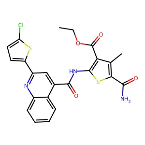 ethyl 5-carbamoyl-2-[[2-(5-chlorothiophen-2-yl)quinoline-4-carbonyl]amino]-4-methylthiophene-3-carboxylate structure