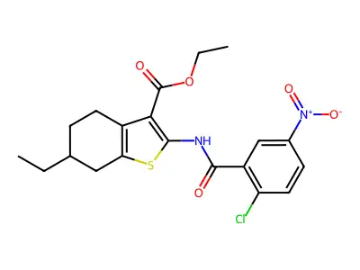 ethyl 2-[(2-chloro-5-nitrobenzoyl)amino]-6-ethyl-4,5,6,7-tetrahydro-1-benzothiophene-3-carboxylate structure