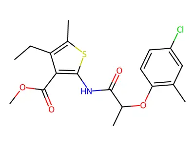 methyl 2-[2-(4-chloro-2-methylphenoxy)propanoylamino]-4-ethyl-5-methylthiophene-3-carboxylate structure