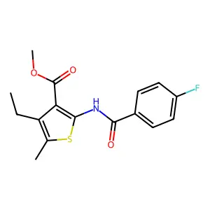 methyl 4-ethyl-2-{[(4-fluorophenyl)carbonyl]amino}-5-methylthiophene-3-carboxylate structure