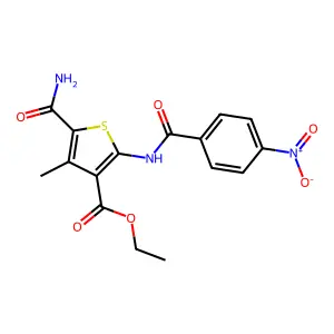 Ethyl 5-carbamoyl-4-methyl-2-[(4-nitrobenzoyl)amino]thiophene-3-carboxylate structure