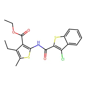ethyl 2-[(3-chloro-1-benzothiophene-2-carbonyl)amino]-4-ethyl-5-methylthiophene-3-carboxylate structure