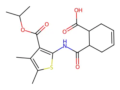 6-({[3-(isopropoxycarbonyl)-4,5-dimethyl-2-thienyl]amino}carbonyl)-3-cyclohexene-1-carboxylic acid structure