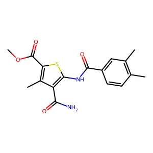 Methyl 4-carbamoyl-5-(3,4-dimethylbenzamido)-3-methylthiophene-2-carboxylate structure