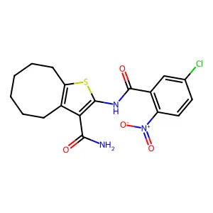 2-[(5-chloro-2-nitrobenzoyl)amino]-4,5,6,7,8,9-hexahydrocycloocta[b]thiophene-3-carboxamide structure