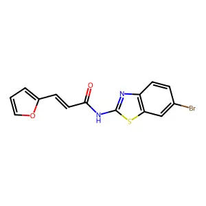 (E)-N-(6-bromo-1,3-benzothiazol-2-yl)-3-(furan-2-yl)prop-2-enamide structure