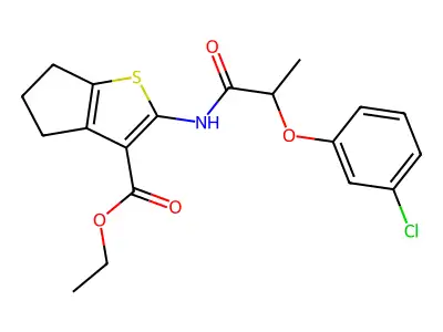 ethyl 2-[2-(3-chlorophenoxy)propanoylamino]-5,6-dihydro-4H-cyclopenta[b]thiophene-3-carboxylate structure