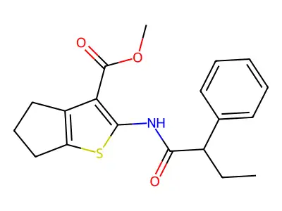 methyl 2-(2-phenylbutanoylamino)-5,6-dihydro-4H-cyclopenta[b]thiophene-3-carboxylate structure