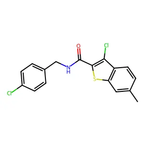 3-chloro-N-[(4-chlorophenyl)methyl]-6-methyl-1-benzothiophene-2-carboxamide structure