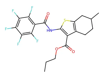 propyl 6-methyl-2-[(2,3,4,5,6-pentafluorobenzoyl)amino]-4,5,6,7-tetrahydro-1-benzothiophene-3-carboxylate structure