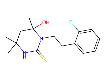 1-[2-(2-Fluorophenyl)ethyl]-6-hydroxy-4,4,6-trimethyl-1,3-diazinane-2-thione structure