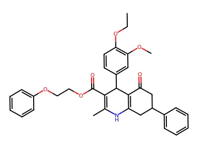 2-phenoxyethyl 4-(4-ethoxy-3-methoxyphenyl)-2-methyl-5-oxo-7-phenyl-1,4,5,6,7,8-hexahydroquinoline-3-carboxylate structure