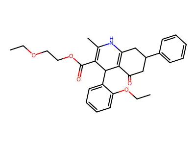 2-ethoxyethyl 4-(2-ethoxyphenyl)-2-methyl-5-oxo-7-phenyl-1,4,5,6,7,8-hexahydroquinoline-3-carboxylate structure