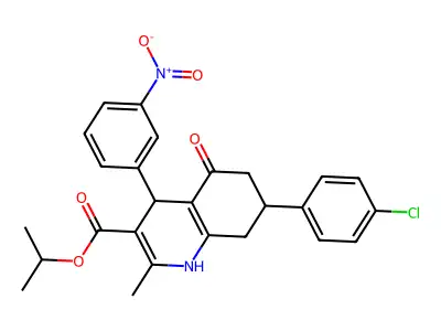 propan-2-yl 7-(4-chlorophenyl)-2-methyl-4-(3-nitrophenyl)-5-oxo-1,4,5,6,7,8-hexahydroquinoline-3-carboxylate structure