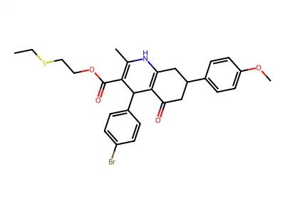2-(ethylsulfanyl)ethyl 4-(4-bromophenyl)-7-(4-methoxyphenyl)-2-methyl-5-oxo-1,4,5,6,7,8-hexahydroquinoline-3-carboxylate structure