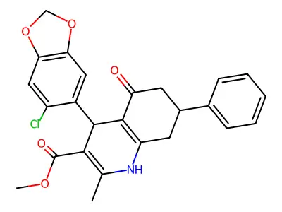 methyl 4-(6-chloro-1,3-benzodioxol-5-yl)-2-methyl-5-oxo-7-phenyl-1,4,5,6,7,8-hexahydroquinoline-3-carboxylate structure