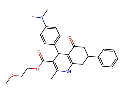 2-methoxyethyl 4-[4-(dimethylamino)phenyl]-2-methyl-5-oxo-7-phenyl-1,4,5,6,7,8-hexahydroquinoline-3-carboxylate structure