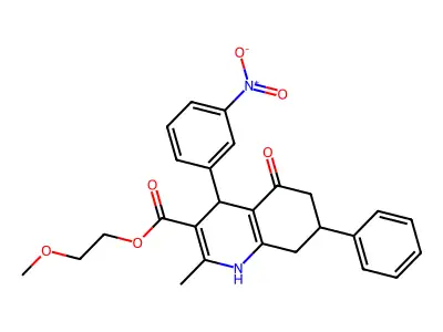 2-methoxyethyl 2-methyl-4-(3-nitrophenyl)-5-oxo-7-phenyl-1,4,5,6,7,8-hexahydroquinoline-3-carboxylate structure