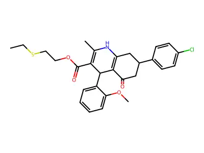 2-(ethylsulfanyl)ethyl 7-(4-chlorophenyl)-4-(2-methoxyphenyl)-2-methyl-5-oxo-1,4,5,6,7,8-hexahydroquinoline-3-carboxylate structure