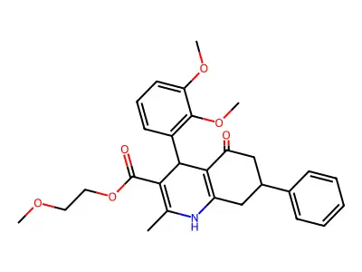 2-methoxyethyl 4-(2,3-dimethoxyphenyl)-2-methyl-5-oxo-7-phenyl-1,4,5,6,7,8-hexahydroquinoline-3-carboxylate structure