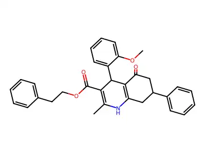 2-phenylethyl 4-(2-methoxyphenyl)-2-methyl-5-oxo-7-phenyl-1,4,5,6,7,8-hexahydroquinoline-3-carboxylate structure