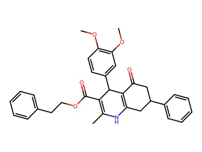 2-phenylethyl 4-(3,4-dimethoxyphenyl)-2-methyl-5-oxo-7-phenyl-1,4,5,6,7,8-hexahydroquinoline-3-carboxylate structure