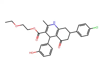 2-ethoxyethyl 7-(4-chlorophenyl)-4-(3-hydroxyphenyl)-2-methyl-5-oxo-1,4,5,6,7,8-hexahydroquinoline-3-carboxylate structure