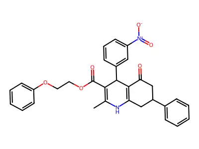 2-phenoxyethyl 2-methyl-4-(3-nitrophenyl)-5-oxo-7-phenyl-1,4,5,6,7,8-hexahydroquinoline-3-carboxylate structure