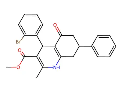 methyl 4-(2-bromophenyl)-2-methyl-5-oxo-7-phenyl-1,4,5,6,7,8-hexahydroquinoline-3-carboxylate structure
