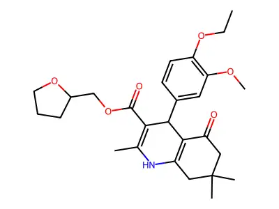 tetrahydrofuran-2-ylmethyl 4-(4-ethoxy-3-methoxyphenyl)-2,7,7-trimethyl-5-oxo-1,4,5,6,7,8-hexahydroquinoline-3-carboxylate structure